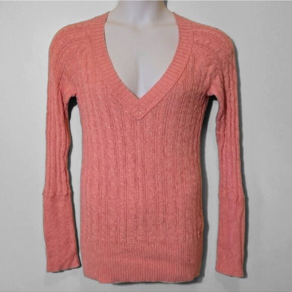 American Eagle Y2K Cable Knit Sweater Size XL Long Length Sleeve Ribbed Deep V - Picture 1 of 10